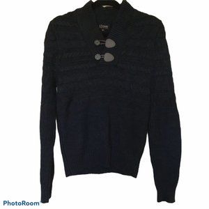 L'UOMO Small Mens Sweater Navy Blue Shawl-Collar